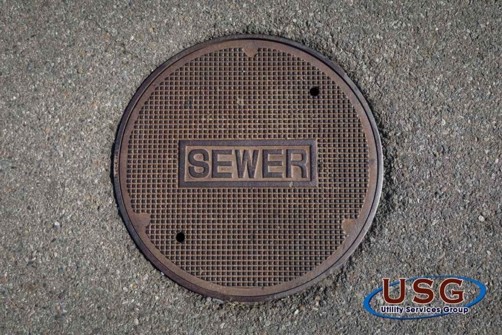 image of sewer manhole cover with USG logo. This is an article cover image for "Flow Metering by USG"